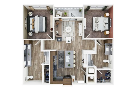 Floor plan for 2 beds, 2 baths, 1218 sqft